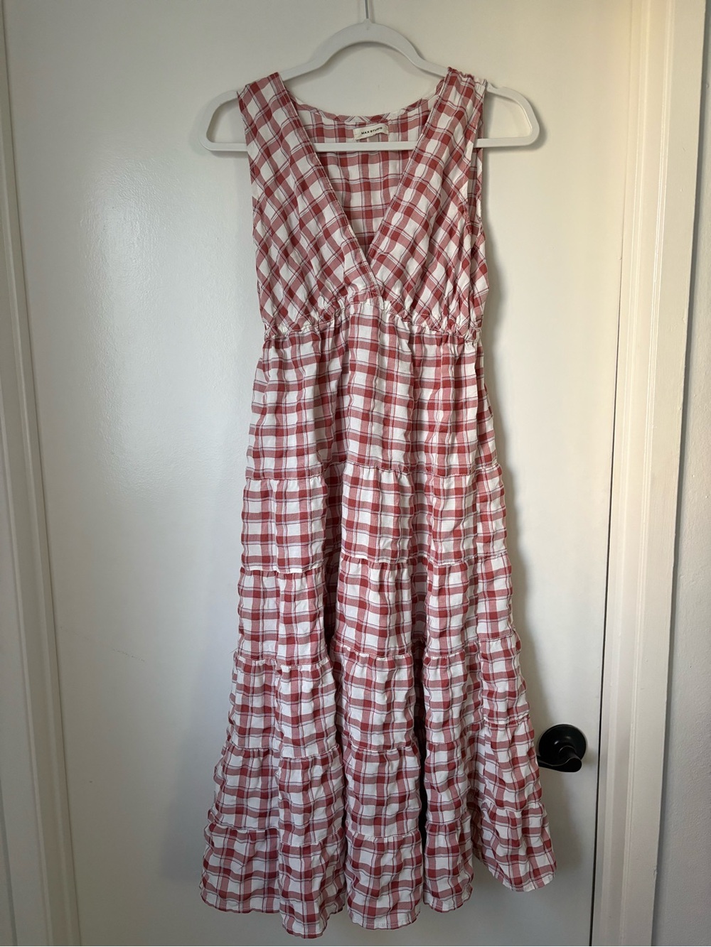 MAX STUDIO Sleeveless Red Plaid Maxi Dress